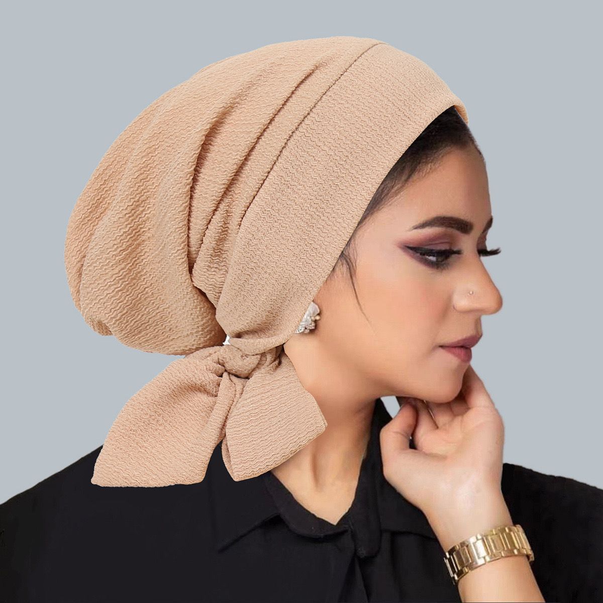 Pleated Wrap-Style Turban – Sleek | Breathable | Tie-Back Design