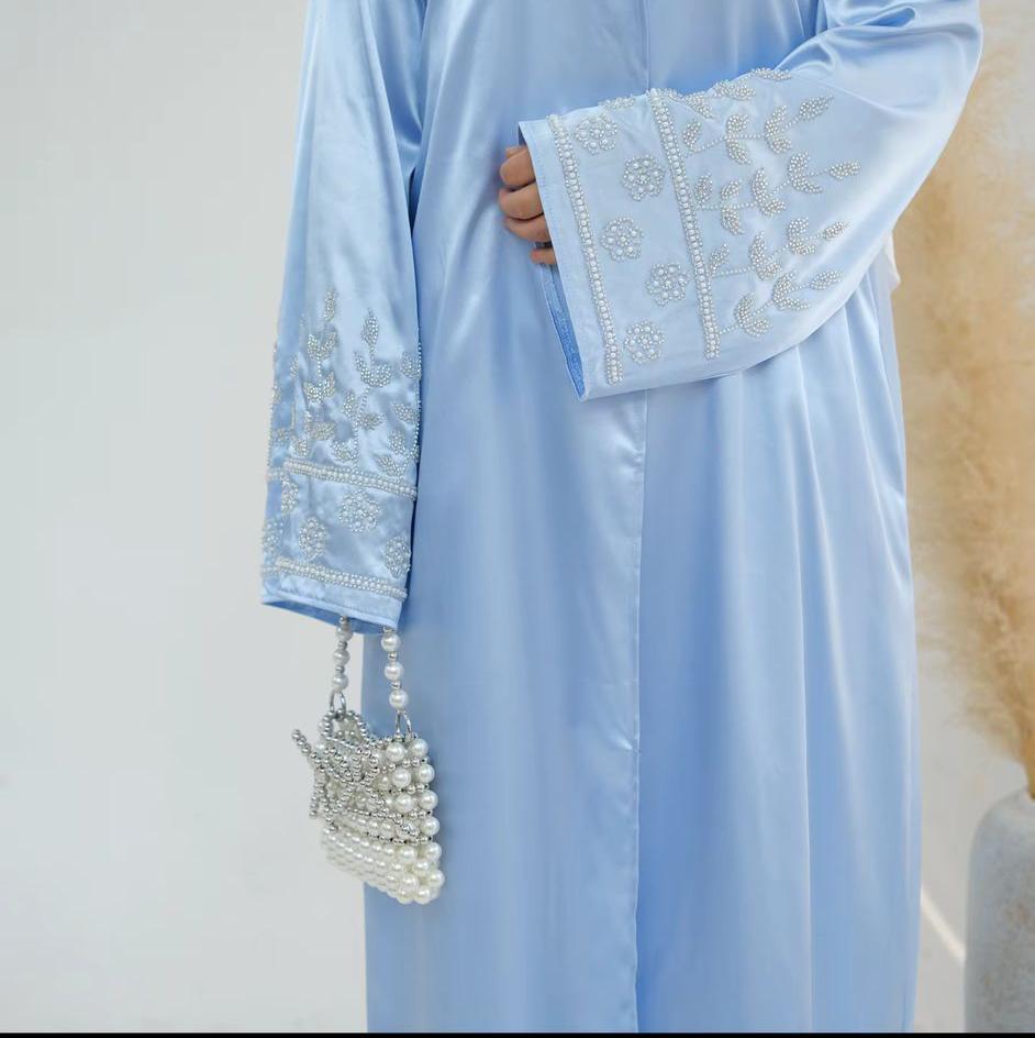 Pearl Embroidered Satin Abaya – Luxe Collection