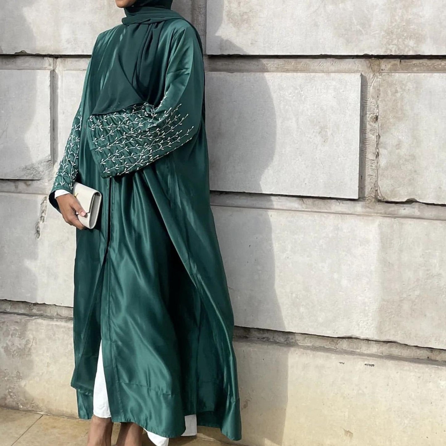 Pearl Embroidered Satin Abaya – Luxe Collection