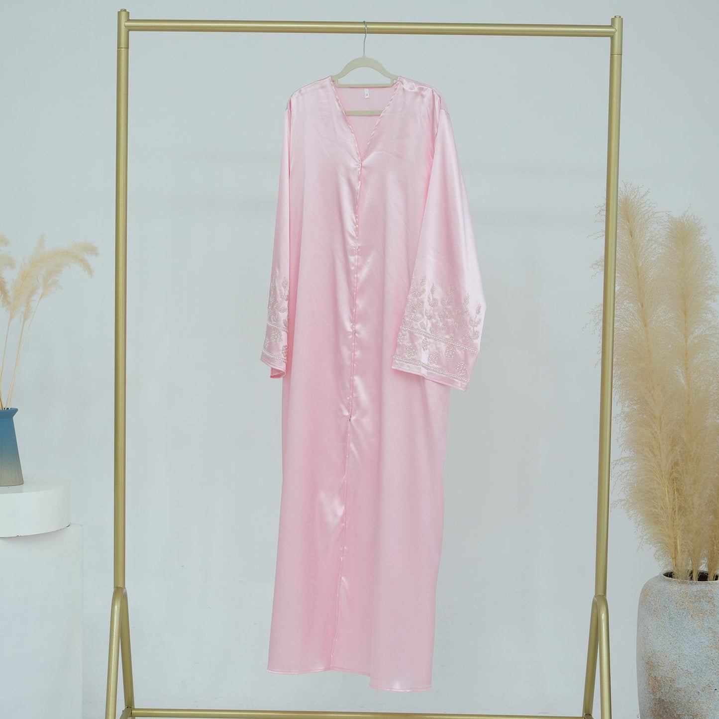 Pearl Embroidered Satin Abaya – Luxe Collection