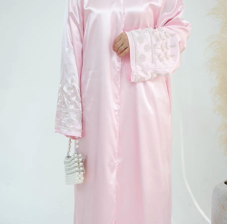 Pearl Embroidered Satin Abaya – Luxe Collection