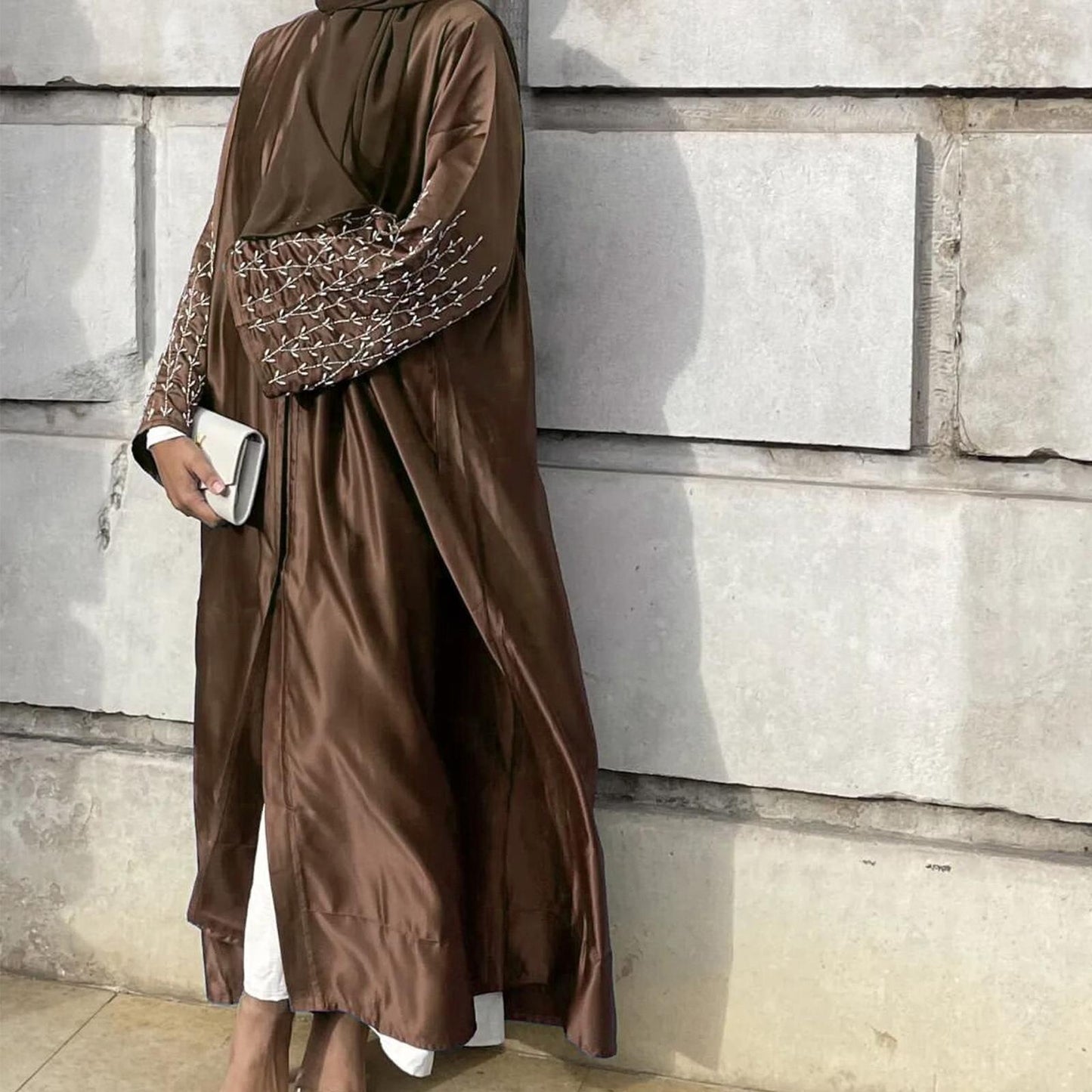 Pearl Embroidered Satin Abaya – Luxe Collection