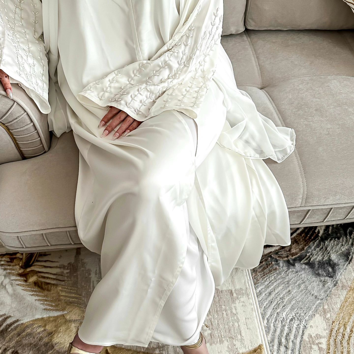 Pearl Embroidered Satin Abaya – Luxe Collection