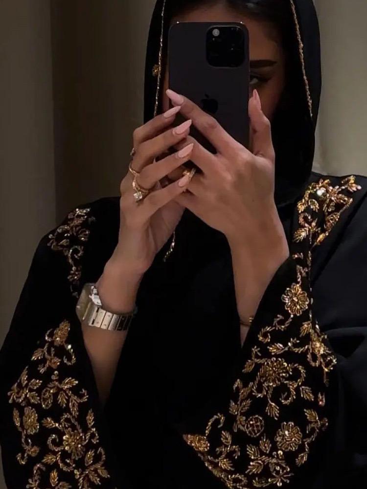 Black & Gold Royal Embroidered Abaya – Evening Luxe Edition