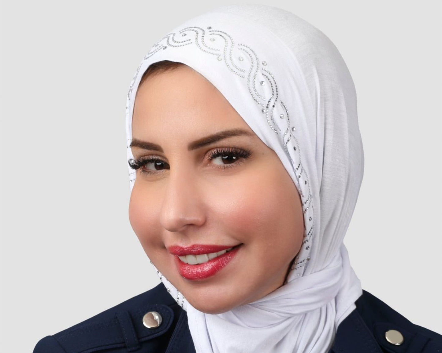 Kuwaiti Style Triangle Shape Hijab With Swarovski Crystal Outline
