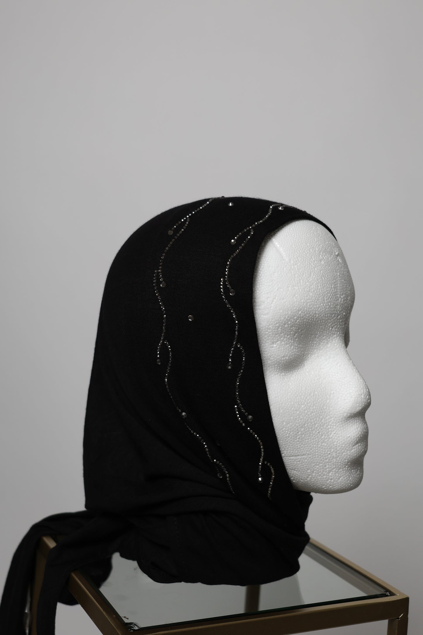 Kuwaiti Style Triangle Shape Hijab With Swarovski Crystal Outline
