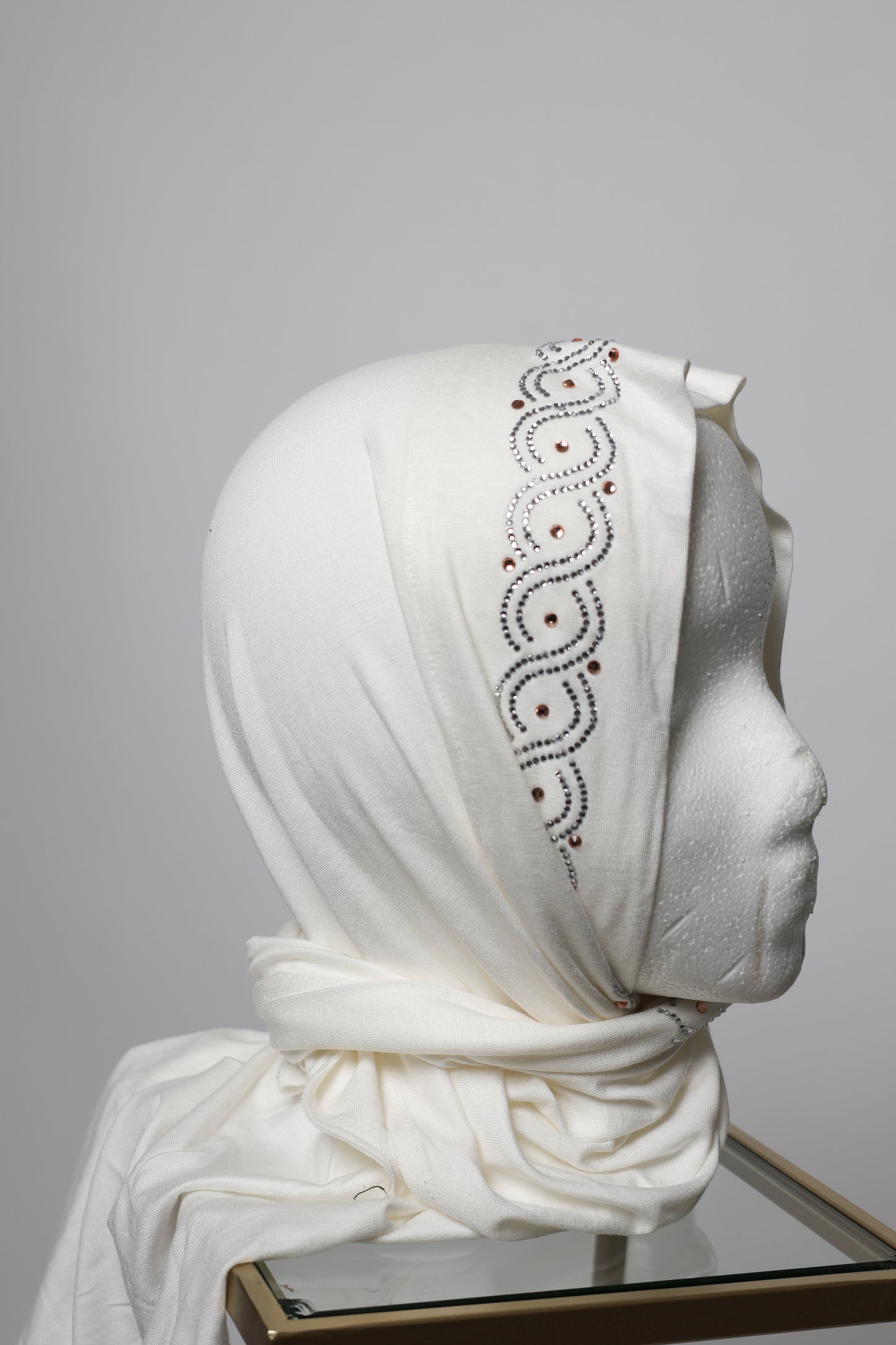 Kuwaiti Style Triangle Shape Hijab With Swarovski Crystal Outline