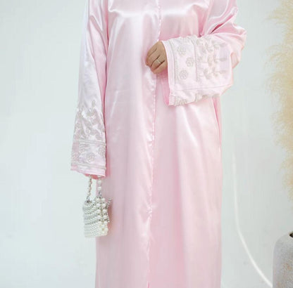 Pearl Embroidered Satin Abaya – Luxe Collection